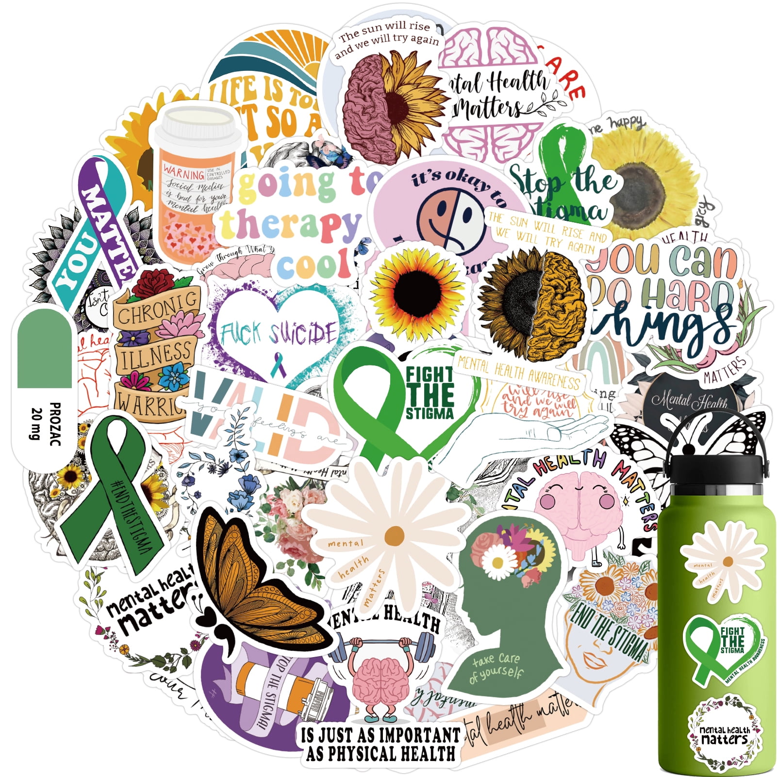 104Pcs Mental Health Awareness Waterproof Vinyl Stickers Decals for ...