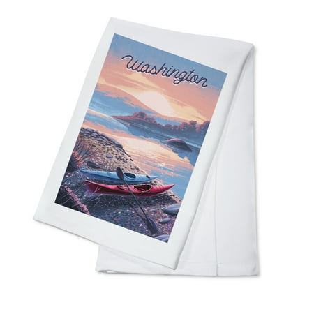 

Washington Glassy Sunrise Kayak (100% Cotton Tea Towel Decorative Hand Towel Kitchen and Home)