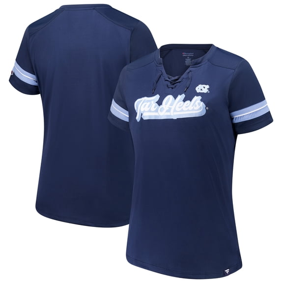 Women's Fanatics Navy North Carolina Tar Heels Plus Size Overtime Readiness Lace-Up T-Shirt