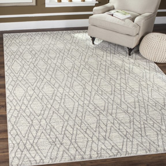SAFAVIEH Tunisia Jayna Geometric Runner Rug, Ivory/Light Grey, 2'3" x 8'