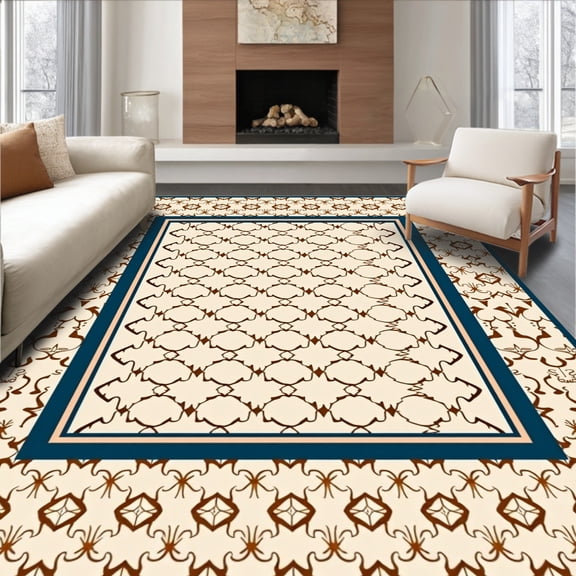 ODIKA 4'x6' Machine Washable Non-Slip Area Rug, Classic Trellis Lattice Intertwined Network High Traffic Rug, Beige, 562305