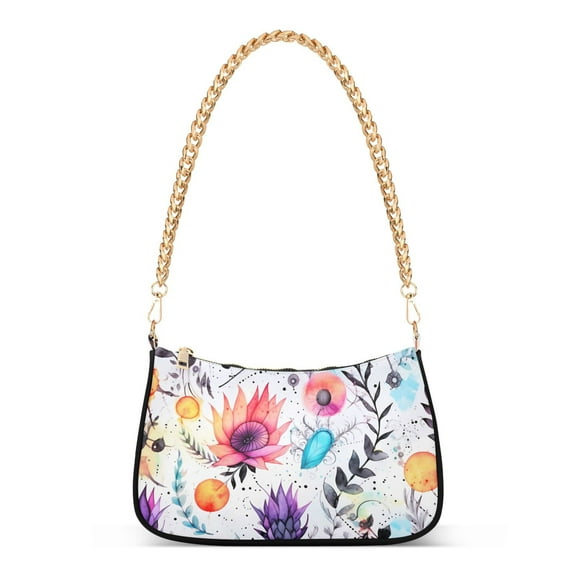 Womens Chain Shoulder Bag Flowers Floral Classic Tote Handbags Fashion Clutch Hobo Purse with Zipper for Travel Casual