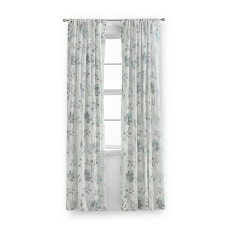 Mainstays Blue Floral 100% Cotton Indoor Sheer Rod Pocket Single Curtain Panel , Light Blue, 50" W x 84"L
