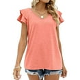 thumbnail image 4 of Womens Ruffle Sleeve T Shirts Petal Sleeve V Neck Casual Tees Summer Basic Tops, 4 of 6