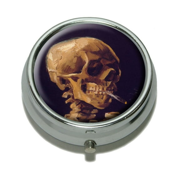 Skull with a Burning Cigarette by Van Gogh Pill Box