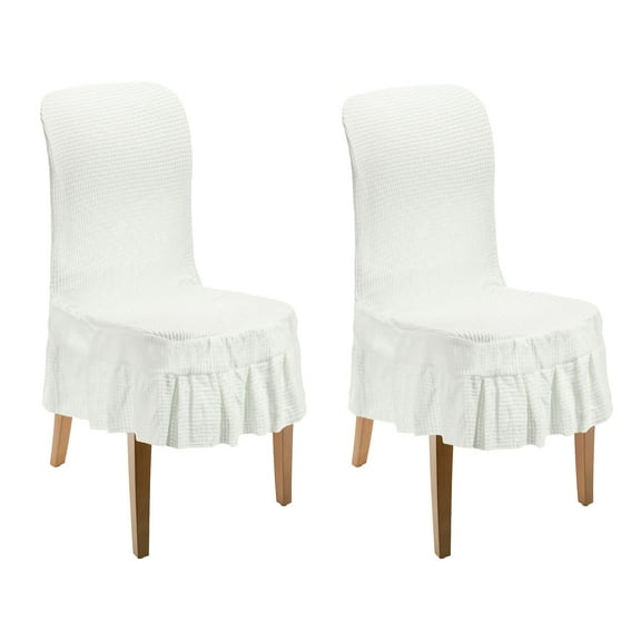 2 Pack Dining Room Chair Covers, Parson Chair Slipcover with Skirt, Stretch Chair Seat Protector for Dining Room Restaurant Banquet, White