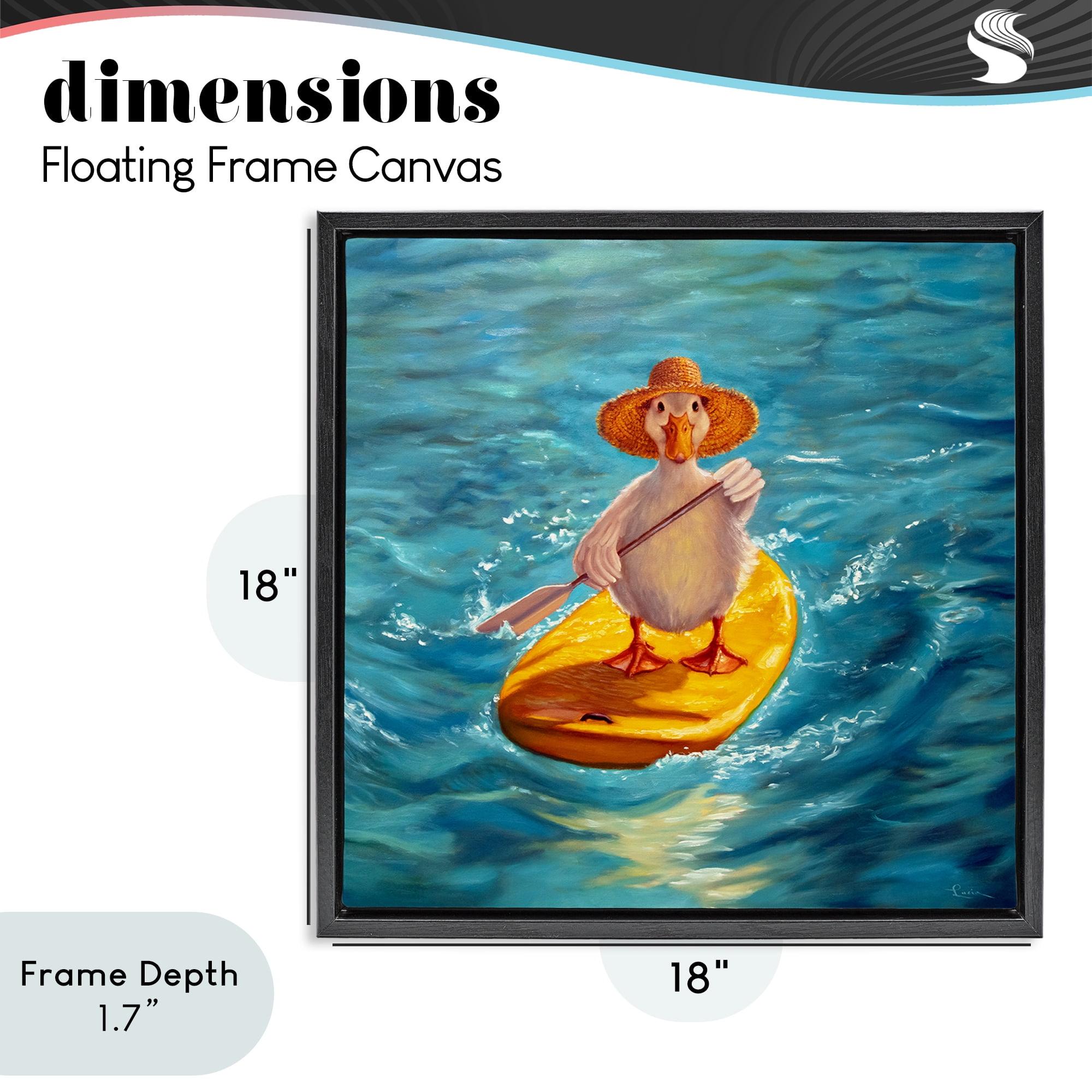Stupell Industries The Paddler Duck with Straw Hat Black Framed Floater Canvas Wall Art, design by Lucia Heffernan