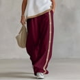 thumbnail image 5 of Lenpel Wide Leg Pants for Women Lounge Fashion Side Button Block Color Baggy Trousers Loose Comfy Elastic Waist Slacks, 5 of 5