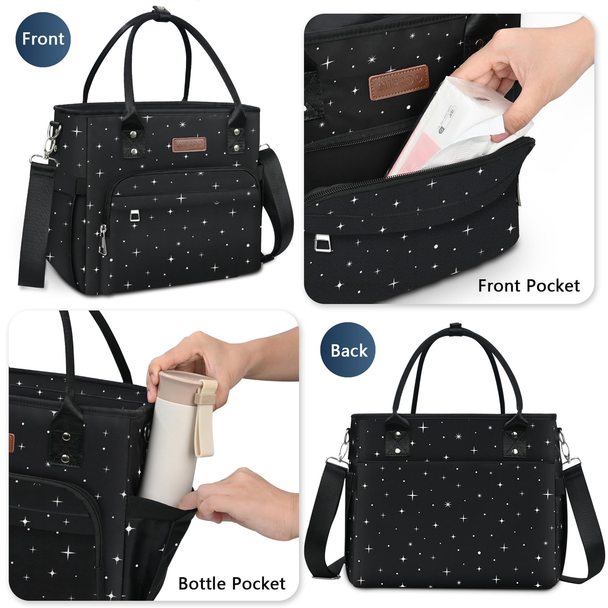 Lunch Bag Box Women - Leakproof Insulated Cooler For Large Tote Bags Adults  Black Starry Sky