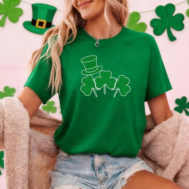 TaTaai Women's St. Patrick's Day Fun Print Round Neck Short Sleeve T-Shirts Casual Lightweight Soft Comfortable Tees Fashion Tops for Spring Summer Daily Wear Gift