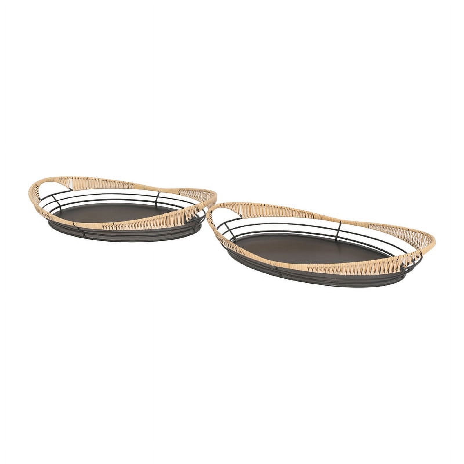 Sienna Black Metal Boho Rattan Weaved Tabletop Set of 2