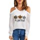 thumbnail image 2 of ABPHQTO Top con hombros descubiertos y mangas a rayas transparentes con gráfico de arce elegante de otoño blanco para mujer, 2 of 5
