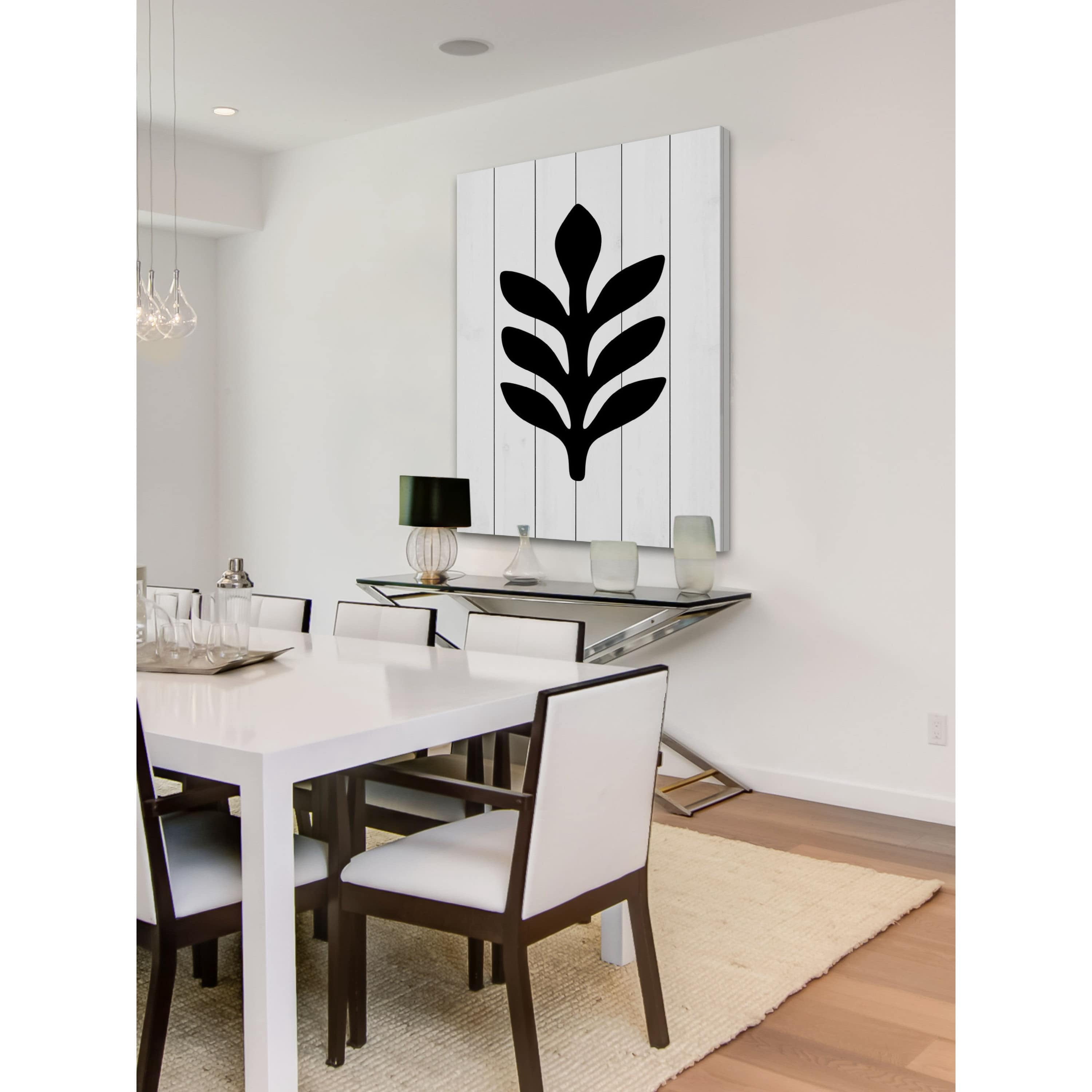 "Black Leaf 2" Painting Print on White Wood