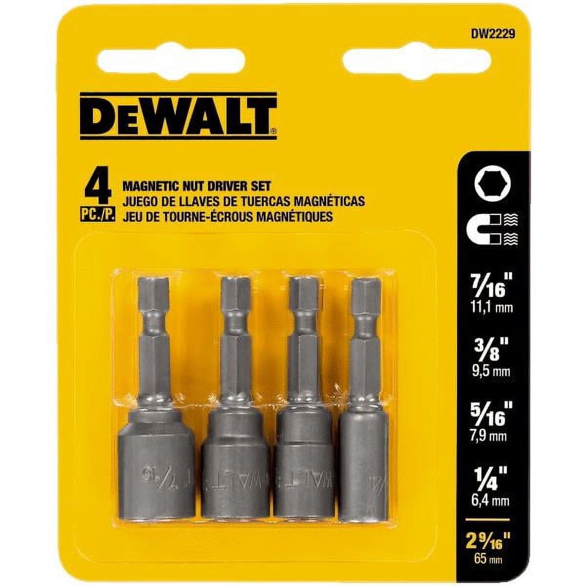 DEWALT Magnetic Nut Driver Bit Set DW2229 - Hex Shank, Steel - 4 Piece Set