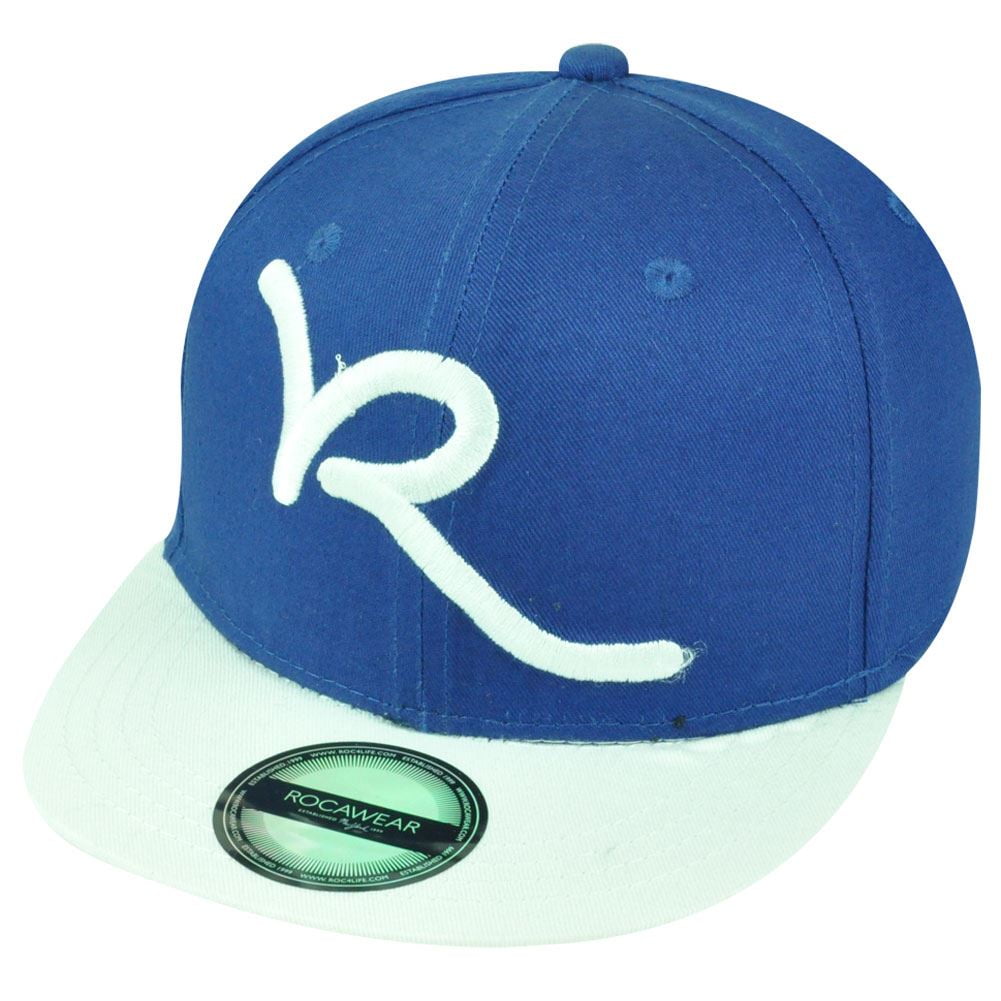 Jay Z Rocawear R Script Core Brand Youth Flat Bill Snapback Hat Cap Blue  White