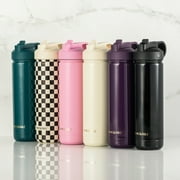 Thyme & Table 26 fl oz Water Bottle with Straw Lid, Pink with Heart Gold Charm