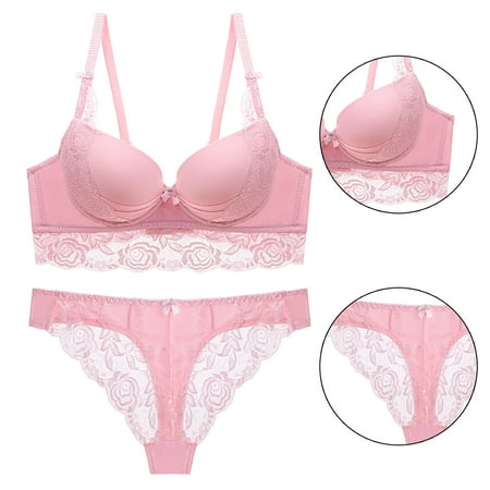 

Pxiakgy underwear women set Fashionable Woman s Lace Bra Brassieres Steel Ring Bra Set Ladies Lace Bra Underwear Set Pink + 75B