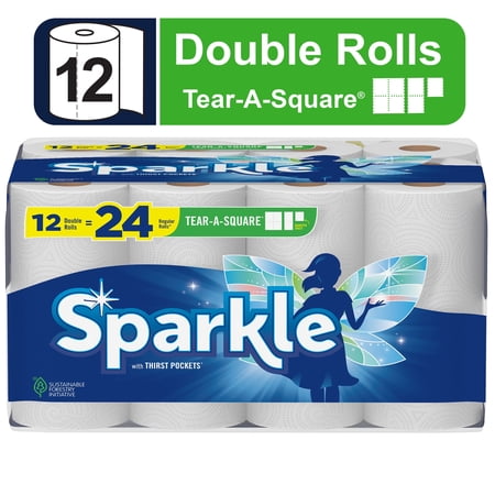 2 Pack Sparkle Tear-A-Square Paper Towels, 12 Double Rolls, White, Customizable Sheet Size Paper Towel