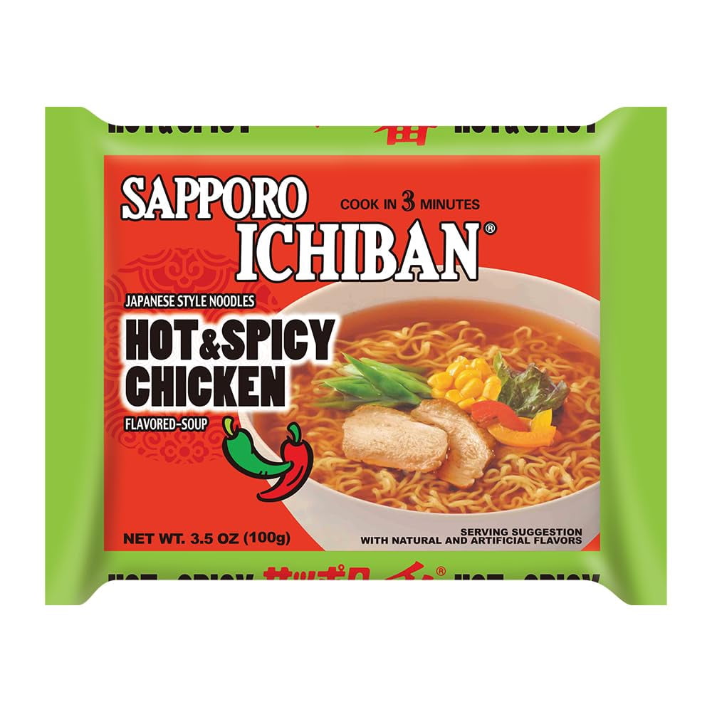 Sapporo Ichiban Ramen Noodles Hot and Spicy Chicken Flavor Japanese Instant Noodles 24 Pack X 3.5 Oz