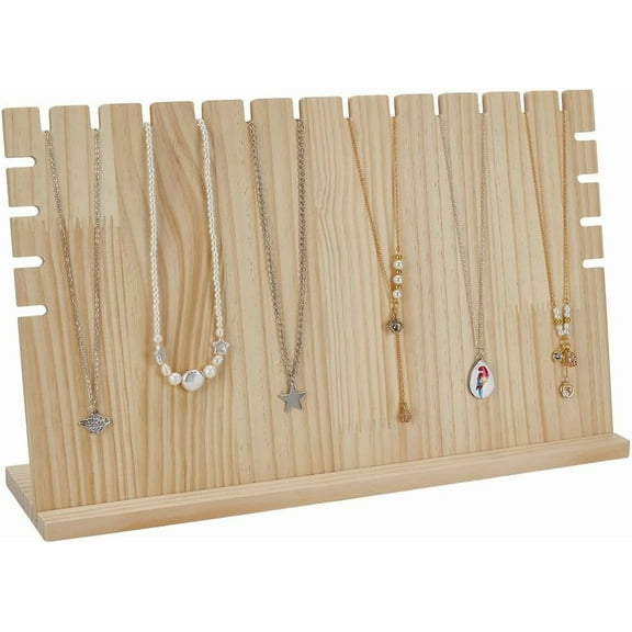 Wooden Necklace Display Stand 15.55x3.74x9.25inch Multiple Necklace Holder Stand Blanched Almond Long Chain Organizer Tabletop Displays Rack Boards for Home or Shop Sell Show for making