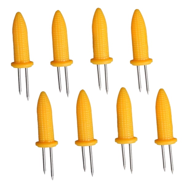 Cateissary Soporte para maíz de 8 piezas, tenedor de doble punta de acero inoxidable con mango, pincho de maíz dulce, barbacoa de cocina para Herramientas y accesorios para hornear