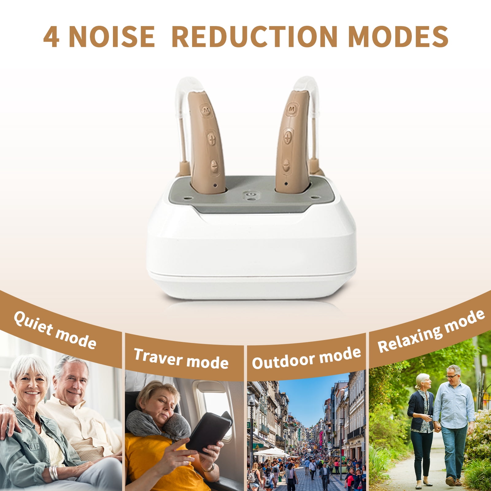 HIBRIQ Digital Hearing Aids for Seniors, Rechargeable with Charging Base, 4-Mode for Hearing Loss, Button Control