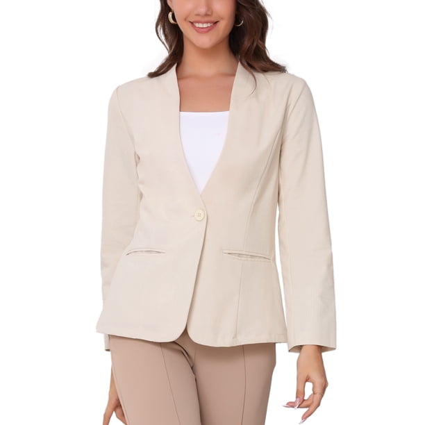 BLAZERS DE LINO PARA MUJER CHIC INSPIRADORES, COLOR SÓLIDO, CON UN BOTÓN, MANGAS LARGAS, IDEALES PARA TRABAJAR, TALLA M, COLOR ALBARICOQUE