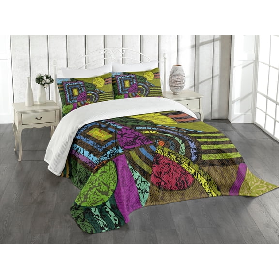 Ambesonne Abstract Quilted Bedspread Set 3 Pcs, Grunge Murky Trippy, King Size, Multicolor