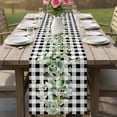 thumbnail image 5 of Green Eucalyptus Leaves Cotton Linen Table Runner for Dining Kitchen, Black White Plaid Farmhouse Watercolor Wedding Outdoor Party Tablerunners, Dresser Scarf Coffee Tablecloth Runners 13x70 Inches, 5 of 8