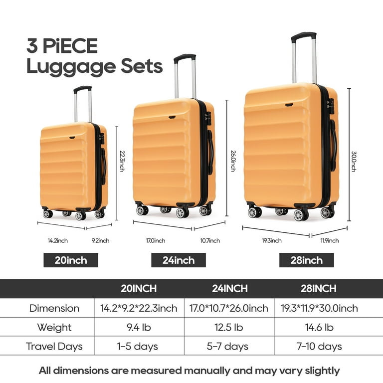 Ginza Travel 28" Hard Shell Luggage with Double Spinner Wheels Air,2-Year Warranty Suitcase,Yellow - Walmart.com