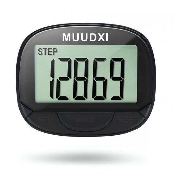 GJX Pedometer for Walking, Step Counter for Walking with Large Digital Display, Multi-Function Portable Sport Pedometer Step Count / Calories / Distance Function Counter - Black
