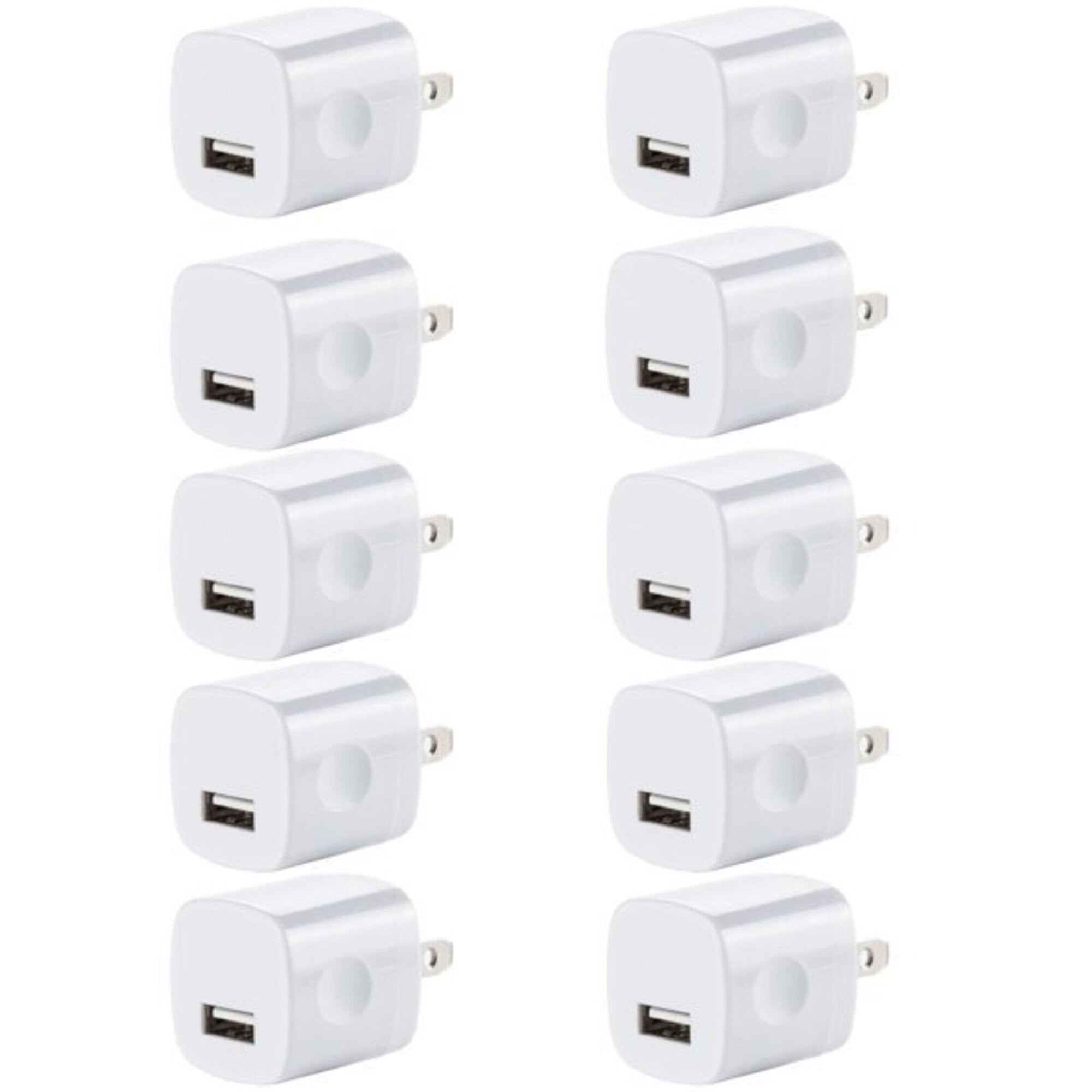 vAccessorize 1Amp Single Port Quick 10x USB Wall Charger Adapter Plug Cube for iPhone, Samsung, LG (White)