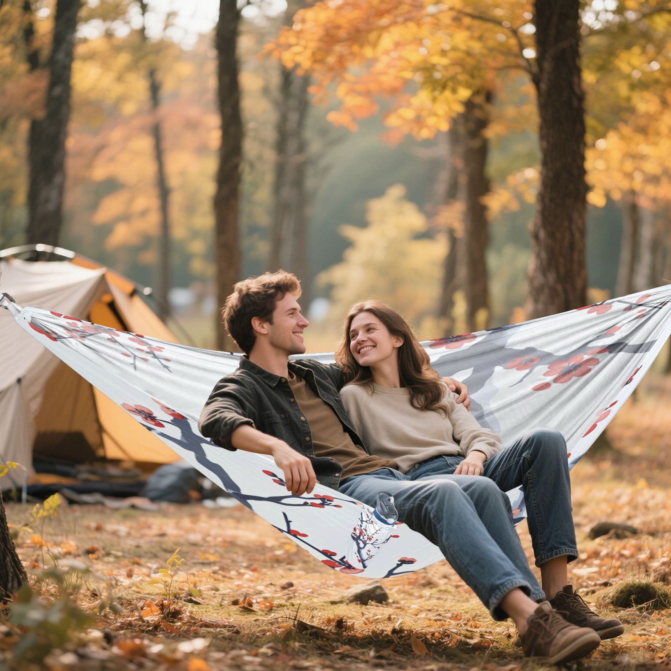 Hammock Camping Hammock Nylon Portable Hammock Travel Camping Hammock Red Cherry Blossom