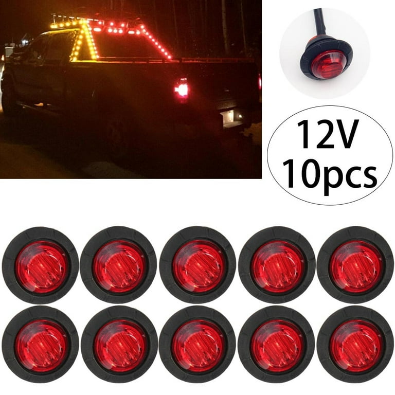 tengfan 10 Pcs Waterproof 12V 3LED 3/4 inch Round Trailer Side Marker Light Front and Rear Truck Tractor Clear Light Bulb Bullet(Red), Size: 5.12 x 7.48 x