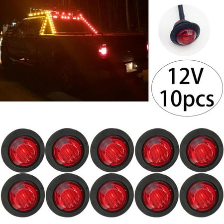 

10 Pcs Waterproof 12v 3led 3/4 Inch Round Trailer Side Marker Light Front and Rear Truck Tractor Clear Light Bulb Bullet(Red)