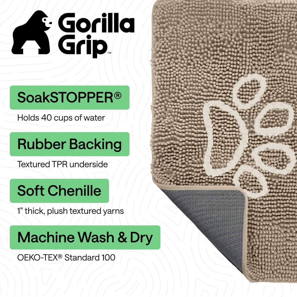 GORILLA GRIP Ultra Absorbent Grippy Doormat for Muddy Dog Paws, 48x30 Machine Washable Soakstopper Rugs Cleaner Floors, Bed Mat for Dirty Dogs, Indoor Entrance Door Rug Pet Bed Mats Beige Ivory