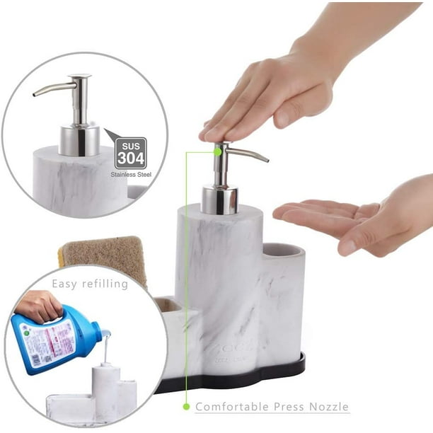 zccz Soap Dispenser with Sponge Holder and Brush Holder Kitchen Hand Dish Soap Dispenser Pump Set Sink Organizer Caddy for Sponge Brush Scrubber Zinc