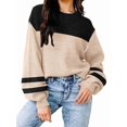 thumbnail image 3 of Suéter Holgado de Otoño para Mujer, Moderno Jersey de Punto A Rayas con Mangas Murciélago y Bloques de Color. Albaricoque Negro L, 3 of 5
