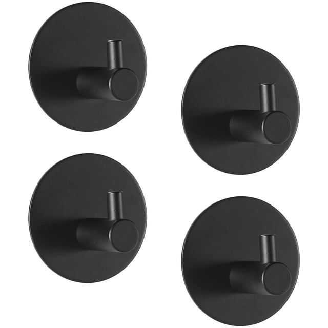 Ganchos adhesivos 3M de 4 piezas, capacidad máxima de 7 kg, ganchos autoadhesivos de acero inoxidable para baño, toallero con cinta adhesiva, color negro