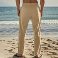 thumbnail image 5 of BXINGOHAI Mens Casual Linen Pants Loose Fit Elastic Drawstring Waist Straight-Legs Long Pants Khaki,S, 5 of 8