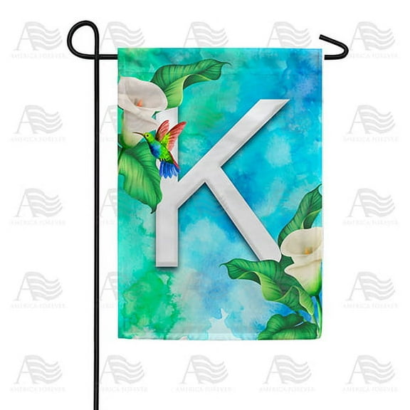 America Forever Summer Flowers Birds Monogram Garden Flag Letter K 12.5 x 18 inches Hummingbird Calla Lily Spring Floral Double Sided Vertical Outdoor Yard Lawn Decorative White Floral Garden Flag
