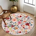 thumbnail image 3 of Pink Flowers Round Rug 8ft Washable Circle Rugs Non Slip Spring Farmhouse Floral Leaves Vintage Large Area Rug Indoor Floor Carpet for Bedroom Kitchen Living Room Home Office Dining Room Nursery, 3 of 8