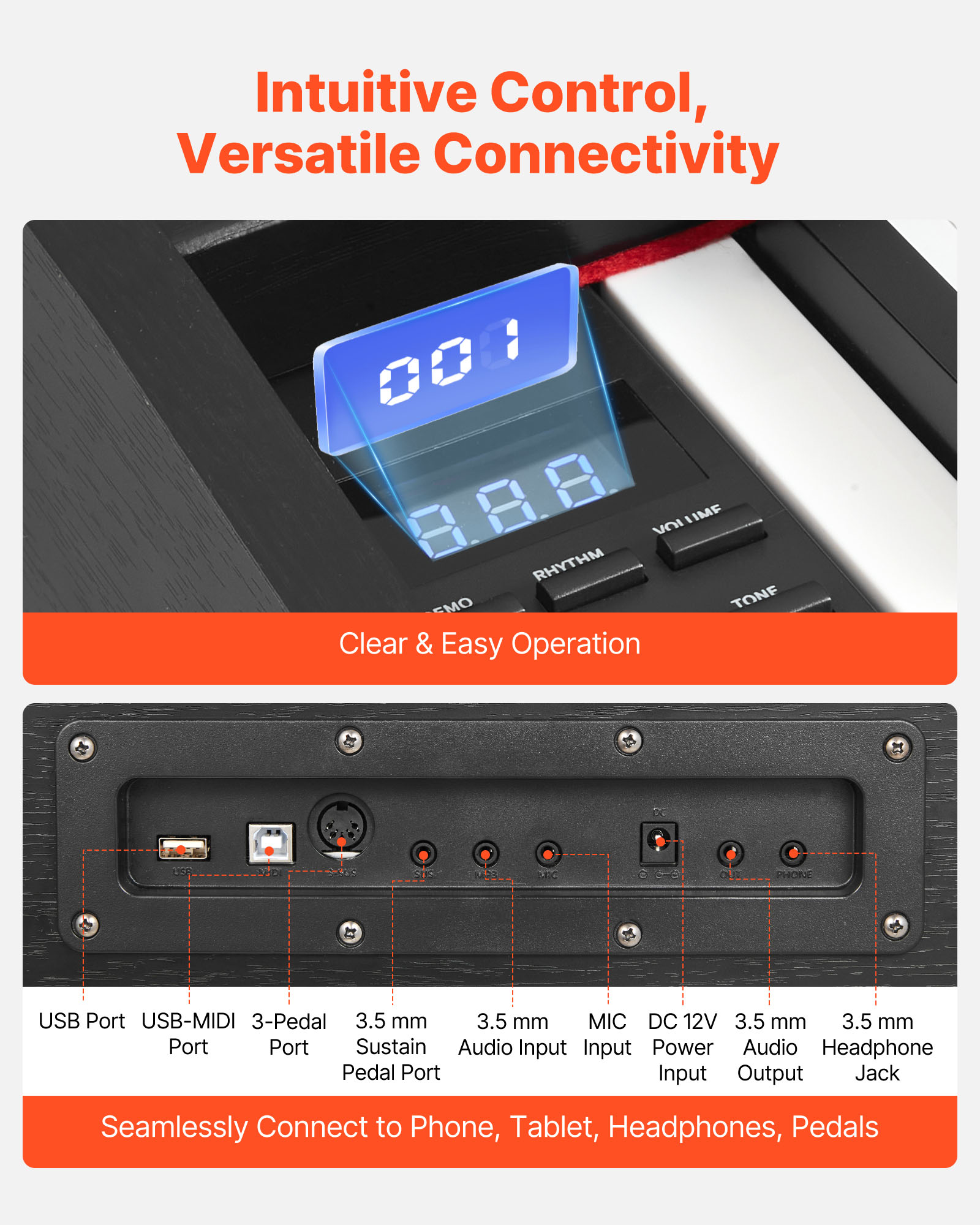 VEVOR Weighted Digital Piano, 88 Keys Fully Weighted, Electric Piano Dual Keyboard & Speakers, with Sustain Pedal, Recording Function, 238 Tones, Wireless Connection, for Beginners, Without Stand