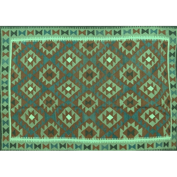 Ahgly Company Indoor Rectangle Oriental Turquoise Blue Traditional Area Rugs, 7' x 9'