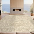 thumbnail image 2 of Design&I 3'x5' Washable Area Rug Yellow Farmhouse Traditional Motif Vintage Distressed Tan Beige Flowing Dynamic for Home Office, Hallway, Low Profile & Durable Daily Traffic Ready, 2 of 7