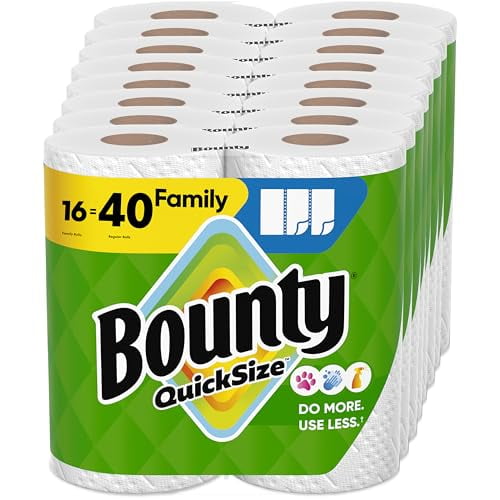 Bounty Paper Towels Quick Size, White, 16 Family Rolls = 40 Regular Rolls (Packaging May Vary)