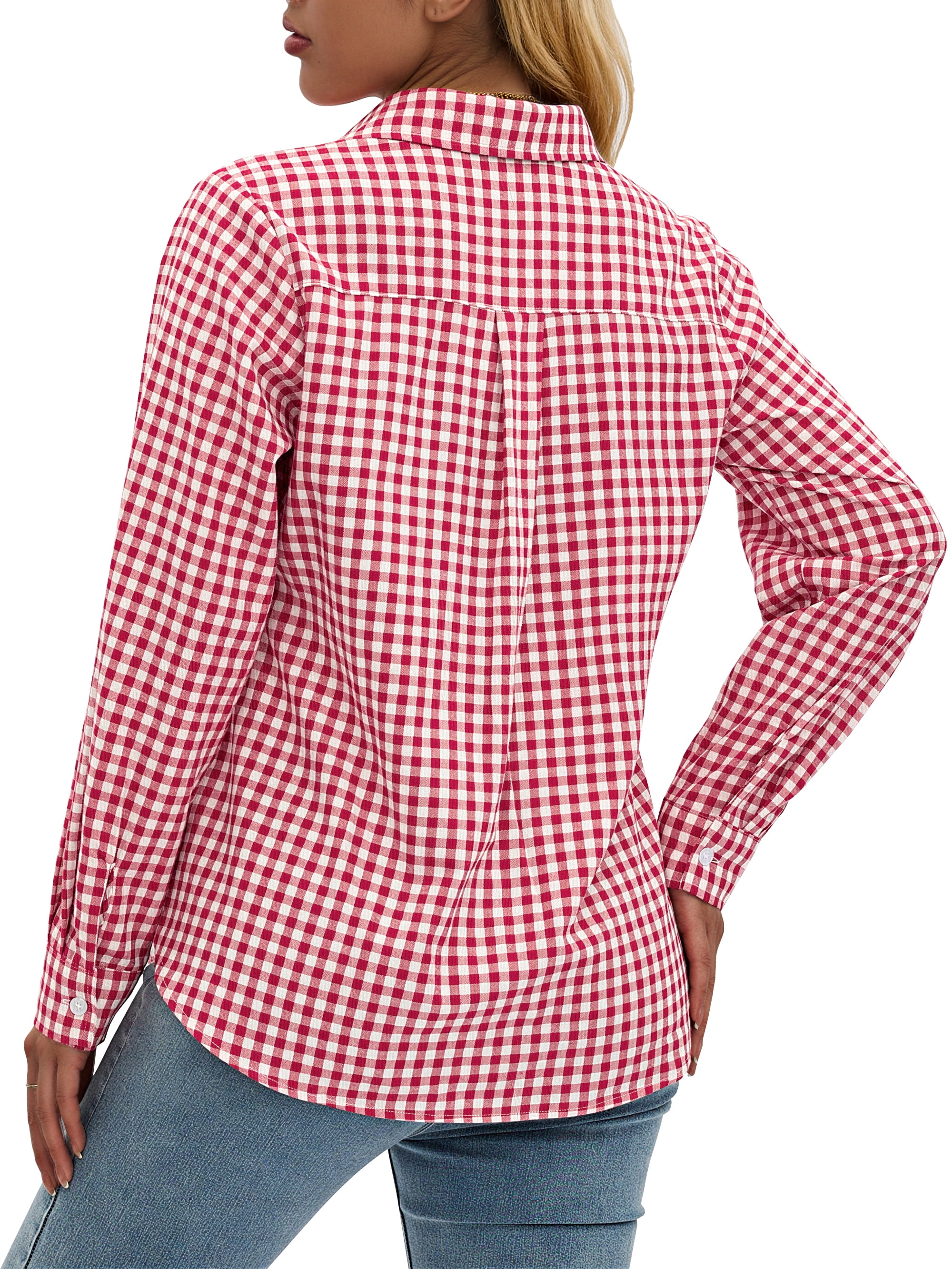 Fantaslook Plaid Button Down Shirts for Women Dressy Casual Long Sleeve Shirts Collared Work Blouses Tops