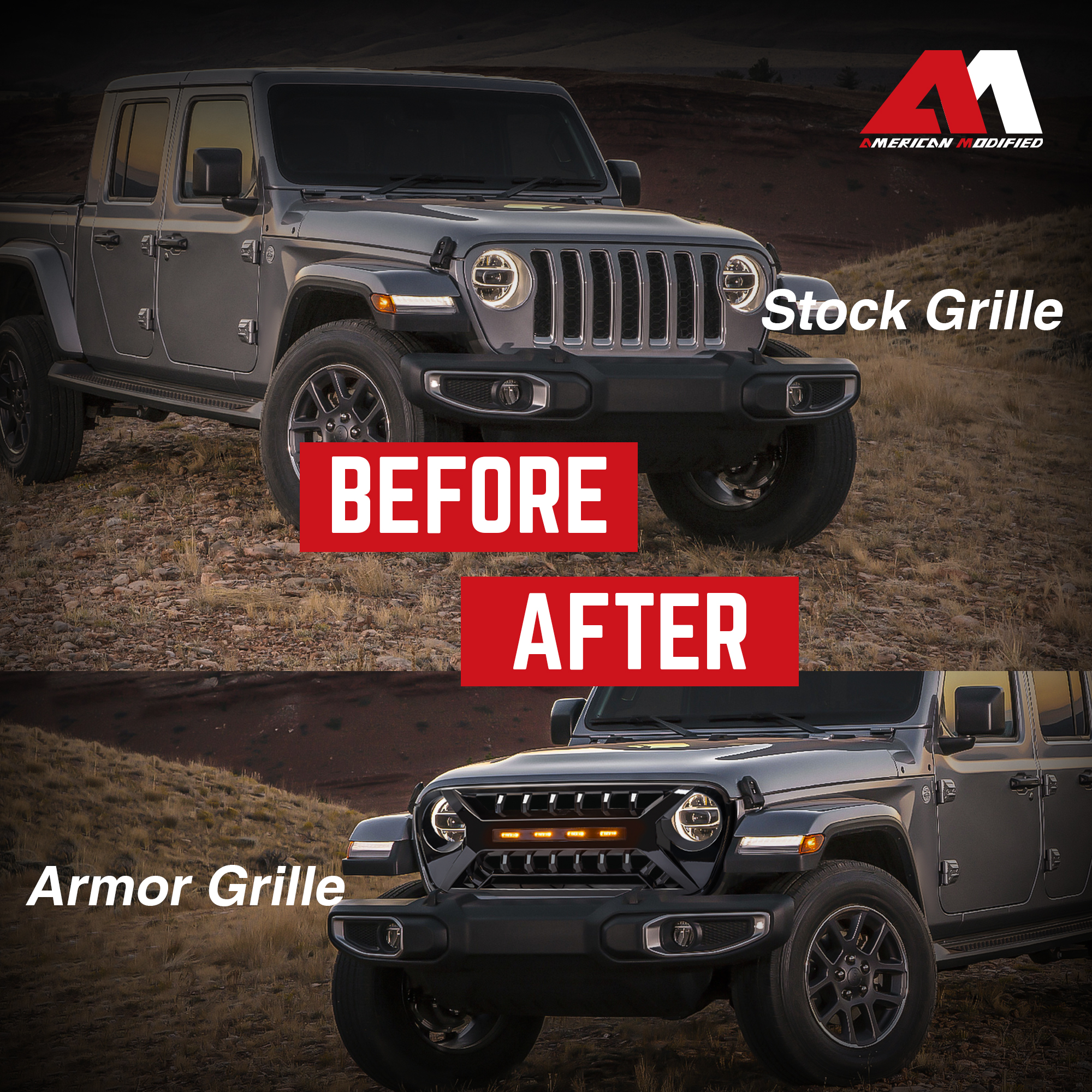 AMERICAN MODIFIED Grille w/Lights for 18-23 Jeep Wrangler JL & Gladiator JT