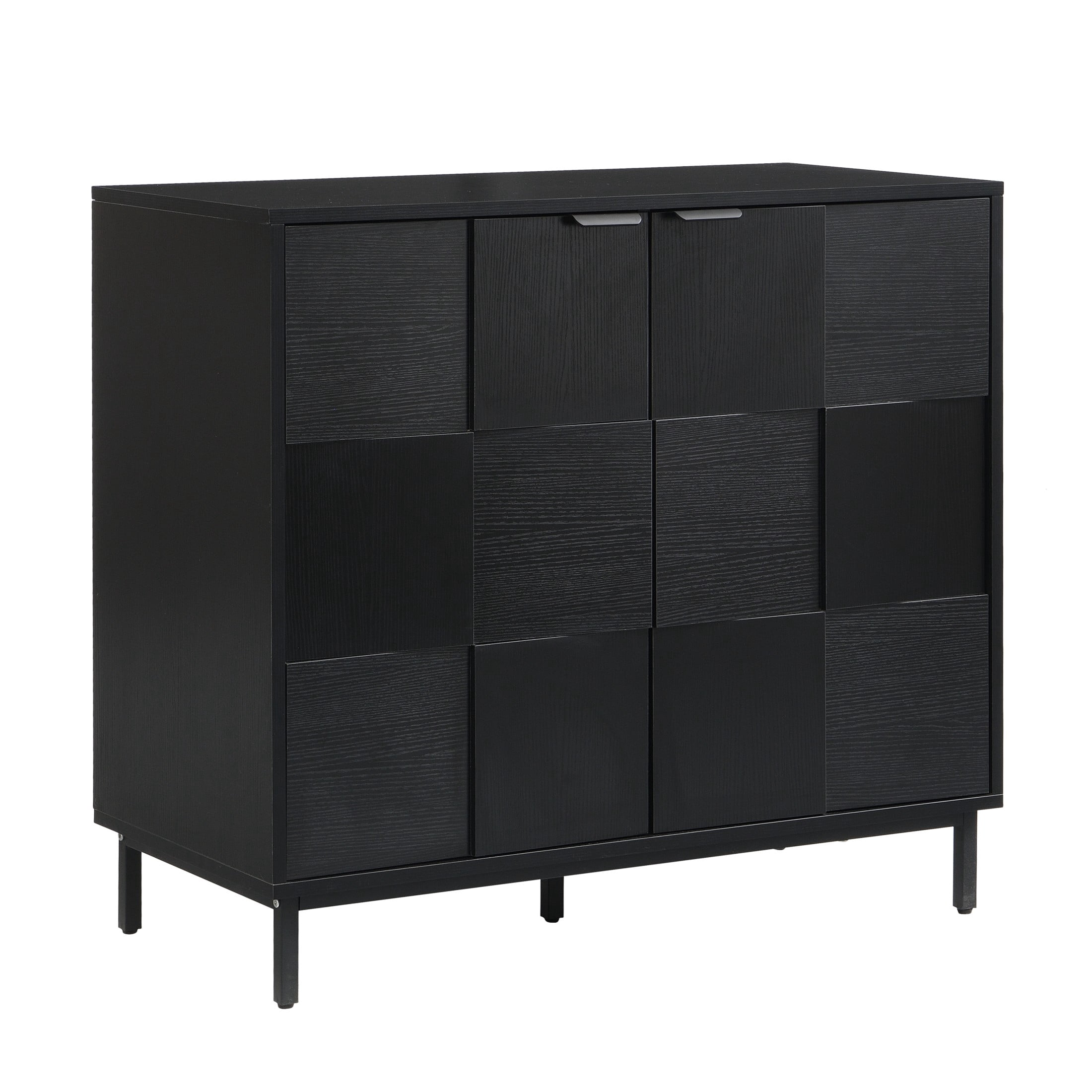 Christopher Knight Home 35" Checkered Accent Cabinet, 2-Door Storage Sideboard with Metal Legs, Matte Black