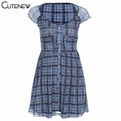 Cutenew Lattice Pattern A-Line Mini vestido de manga corta para mujer ropa 2021 verano Casual elástico cómodo señora Streetwear Tan Jianjun unisex